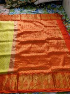 Lime Yellow And Orange Pure Kanchipuram Silk Saree