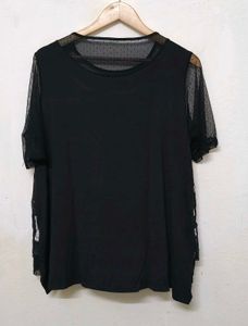 Trendy New Black Sheer Embellished Top