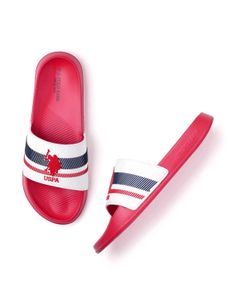 USPA Mens Rafa Printed Slides - Red &amp; White