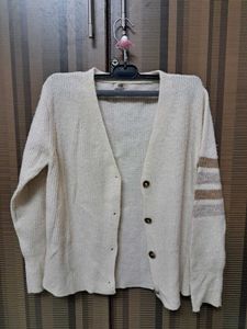 AND Cream Knit Cardigan w/ Stripe Detail