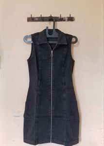 Black Denim Sleeveless Mini Dress