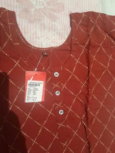 Red Checkered Kurtha With Gold pattern,Size-S