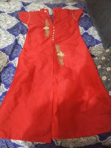 Red Embroidered silk Kurta