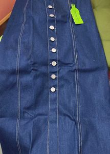 Side Button Plain Straight Maxi Denim Skirt