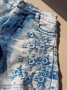 Embroidered Denim Shorts