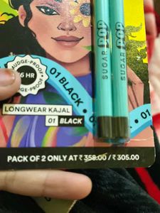 SUGAR POP Longwear Kajal - 01 Black set of 2 ( 9 m