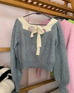 Stylish Blue Knit Sweater