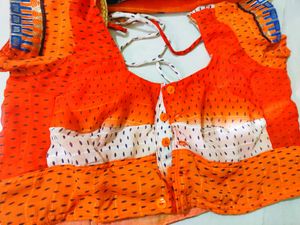 Radiant Deep Orange Saree &amp; Blouse Combo