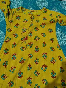 Pink  Mustered Yellow Anarkali Kuta With 3/4 Slee