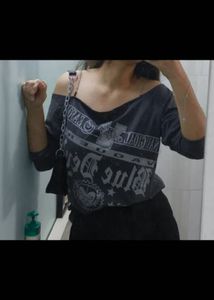 Gothic Graphic Print Cold Shoulder Long Sleeve Top