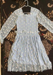Blue Floral Mesh Dress