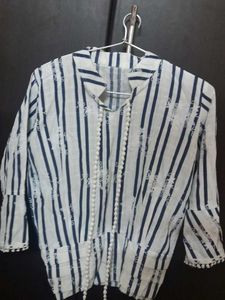 Striped Tie-Neck Top