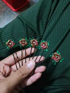 Rose Hair Kundan U Pins