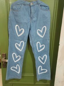 Heart Print Denim Jeans