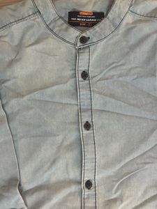 Light Wash Denim Band Collar Shirt
