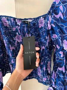 Blue Floral Print Crop Top