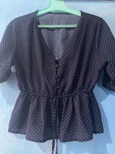 Navy Blue Polka Dot Peplum Top