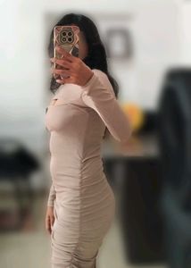 Beige Bodycon Mini Dress