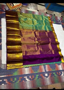 Pure Kanchipuram Silk Saree Green &amp; Purple Pink