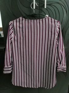 Elegant Maroon & White Vertical Striped V-Neck Top