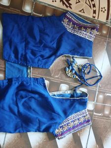 Dark Blue Heavy Embroidery Saree With Blouse