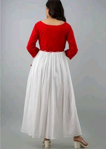 Women&#39;s Cotton Flared Red and white Dress