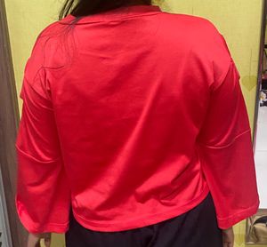 Red Cold Shoulder Top With Flared Sleeves