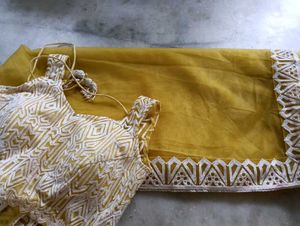 Yellow Saree with Embroidered 32 Inches Blouse