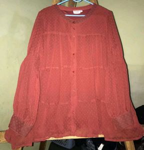 Rust-orange Sheer Button Down Top