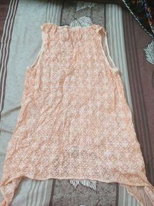 Peach Lace Trim Sleeveless Top