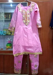 Pink Kurti With Bottom