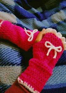 Pink Crochet Wrist Warmers with Bow