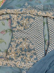 hand work crop top with shrug and dupatta