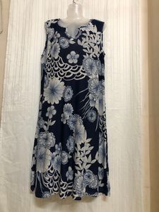 Blue Printed Sleeveless Midi Dress
