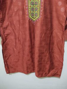 Rust Or Burnt Orange Kurta Mirror Work Polka Dot