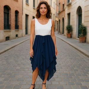 Chic Two-Tone Flowy Dress