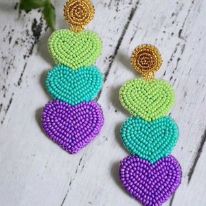 Multicolored Heart Beaded Earrings🌈