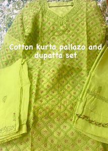 Cotton Chikankari Kurta Dupatta Pants