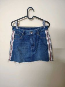 Denim Mini Skirt with Side Stripe