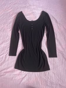 Black Long Sleeve Mini Backless Dress