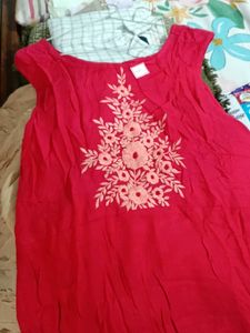 Red Embroidered Sleeveless Dress