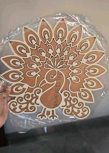 Intricate Wooden Peacock Decor Piece