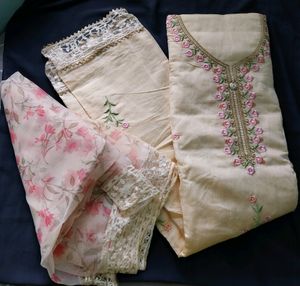 Cream Chanderi Silk Suit