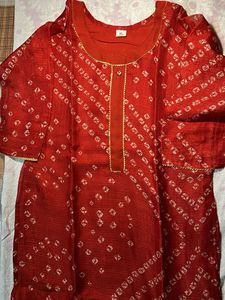 Red Bandhani Print Kurta Xl size