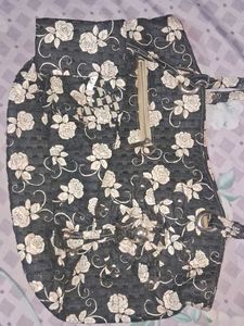 Black White Flora Handbag