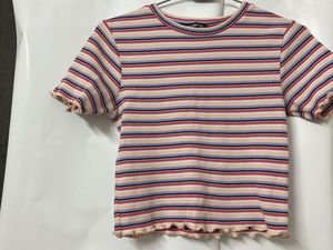 Zudio Striped Ruffle Crop Tee