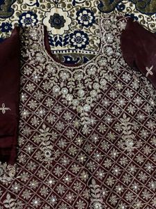 Maroon Embroidered Pakistani Suit