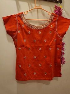 Embroidered Orange Blouse