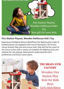 Fire Station Playset, Wooden Dollhouse Kid’s Toy,
