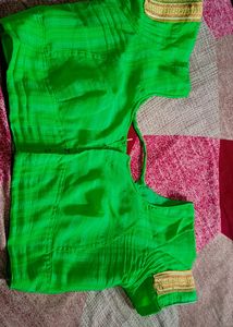 Parrot Green Zari Work Saree With Blouse